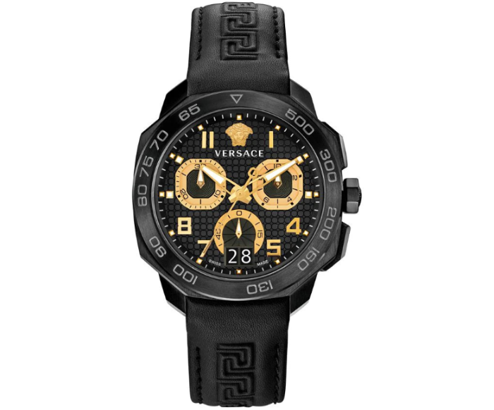 VVersace Dylos Chronograph Schwarzes Zifferblatt Schwarzes Kautschukarmband , Herrenuhr – VQC020015