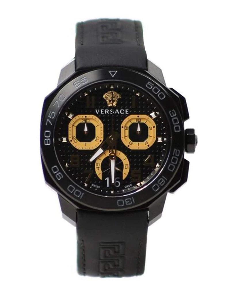 VVersace Dylos Chronograph Schwarzes Zifferblatt Schwarzes Kautschukarmband , Herrenuhr – VQC020015