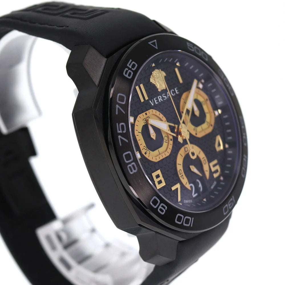 VVersace Dylos Chronograph Schwarzes Zifferblatt Schwarzes Kautschukarmband , Herrenuhr – VQC020015