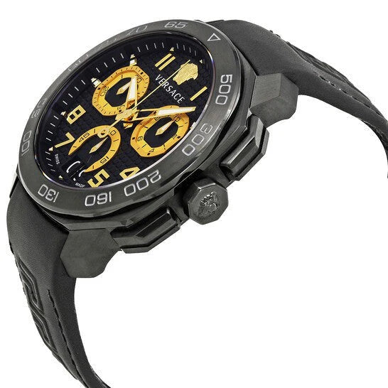 VVersace Dylos Chronograph Schwarzes Zifferblatt Schwarzes Kautschukarmband , Herrenuhr – VQC020015