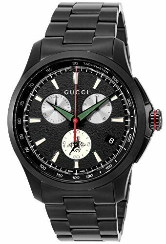 Gucci G-Timeless Chronograph Herrenuhr mit schwarzem Zifferblatt und schwarzem Edelstahlarmband - YA126268