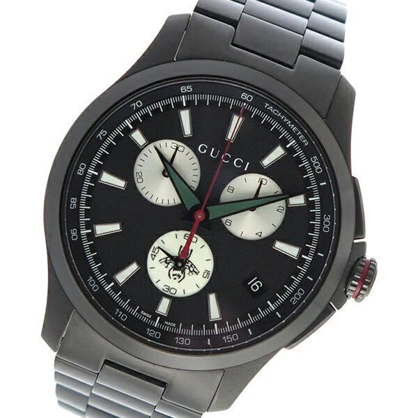 Gucci G-Timeless Chronograph Herrenuhr mit schwarzem Zifferblatt und schwarzem Edelstahlarmband - YA126268