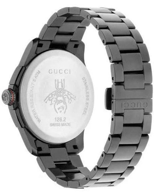 Gucci G-Timeless Chronograph Herrenuhr mit schwarzem Zifferblatt und schwarzem Edelstahlarmband - YA126268