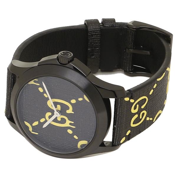 Gucci G Timeless Ghost Schwarzes Zifferblatt Schwarze Lederarmbanduhr, Herrenuhr – YA1264019