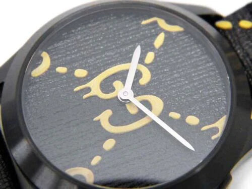 Gucci G Timeless Ghost Schwarzes Zifferblatt Schwarze Lederarmbanduhr, Herrenuhr – YA1264019