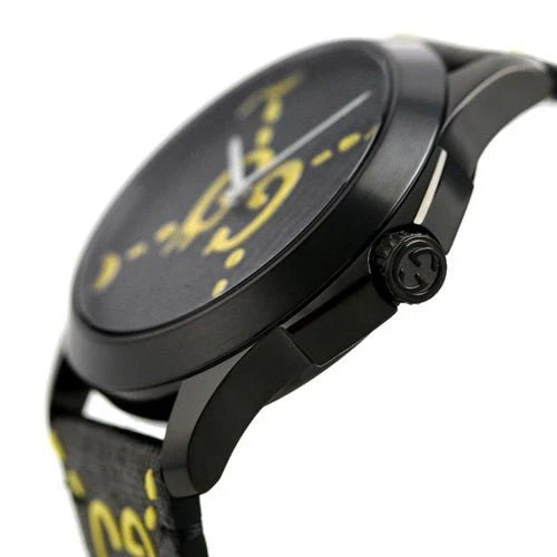 Gucci G Timeless Ghost Schwarzes Zifferblatt Schwarze Lederarmbanduhr, Herrenuhr – YA1264019