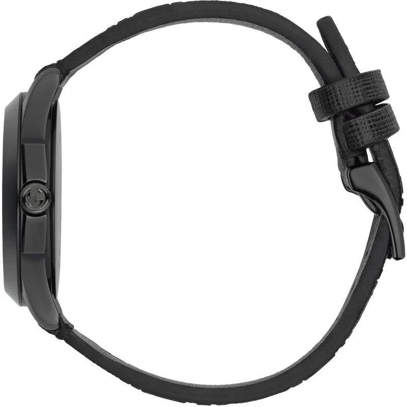 Gucci G Timeless Ghost Schwarzes Zifferblatt Schwarze Lederarmbanduhr, Herrenuhr – YA1264019