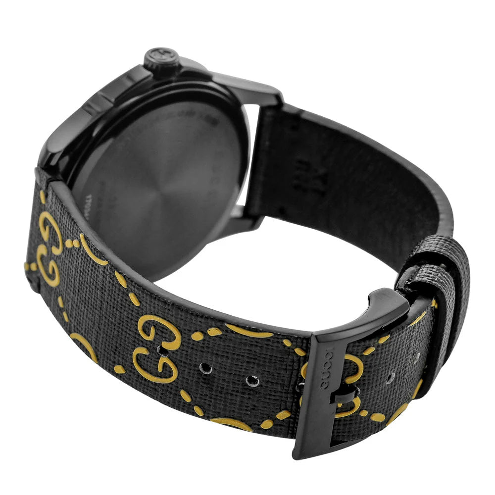 Gucci G Timeless Ghost Schwarzes Zifferblatt Schwarze Lederarmbanduhr, Herrenuhr – YA1264019