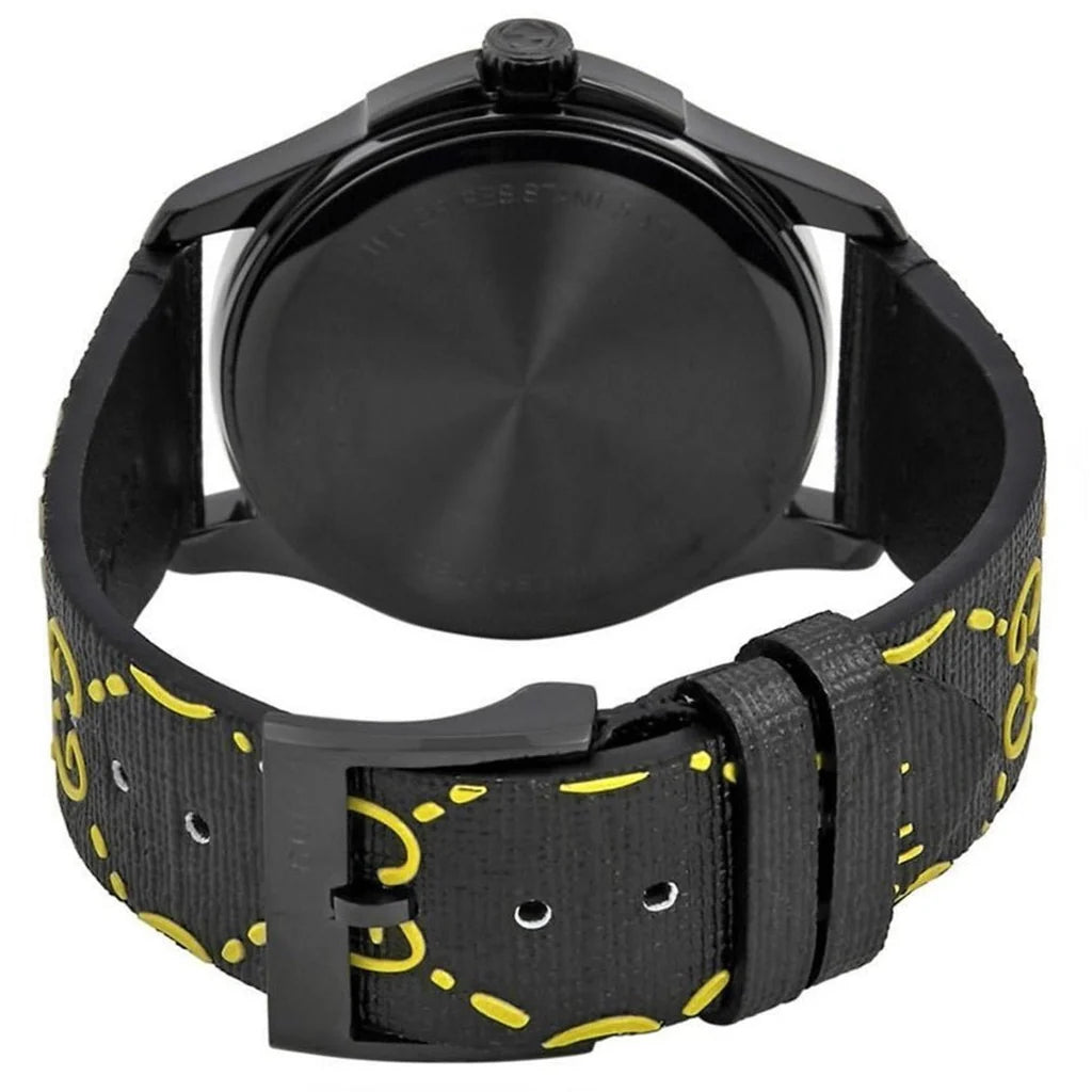 Gucci G Timeless Ghost Schwarzes Zifferblatt Schwarze Lederarmbanduhr, Herrenuhr – YA1264019