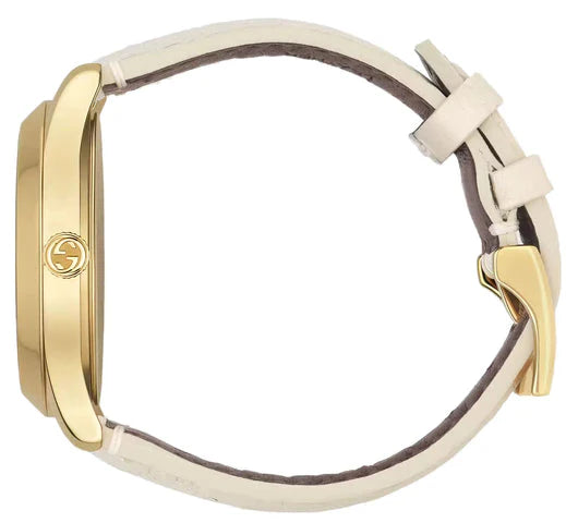 Gucci G Timeless Quarzuhr mit weißem Zifferblatt und weißem Lederarmband für Damen – YA1264033A, Damenuhr