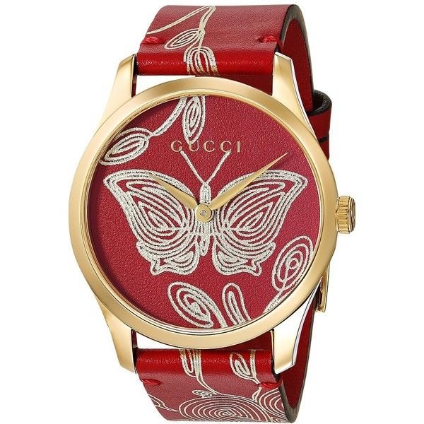 Gucci G Timeless Quarzuhr mit rotem Zifferblatt und rotem Lederarmband für Damen – YA1264054