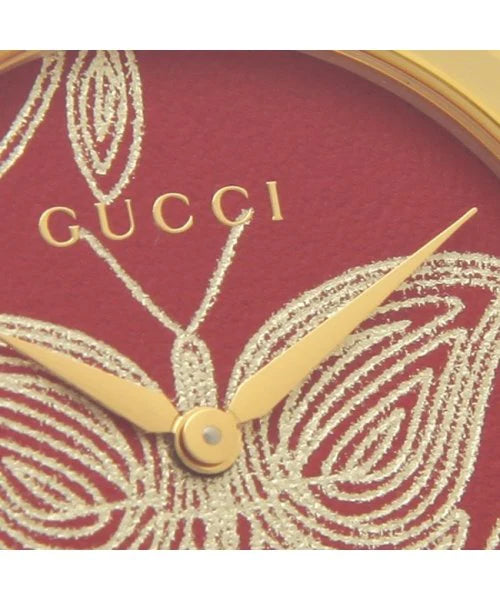 Gucci G Timeless Quarzuhr mit rotem Zifferblatt und rotem Lederarmband für Damen – YA1264054