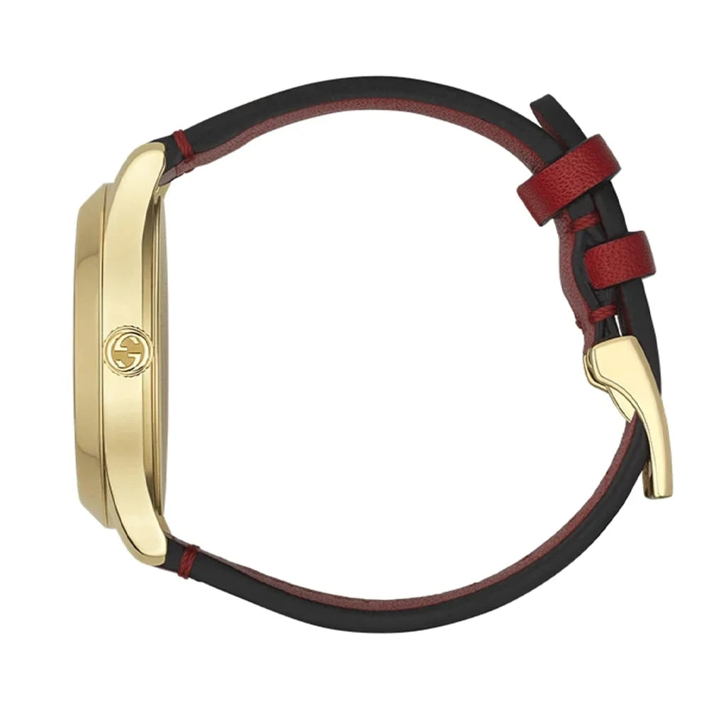 Gucci G Timeless Quarzuhr mit rotem Zifferblatt und rotem Lederarmband für Damen – YA1264054