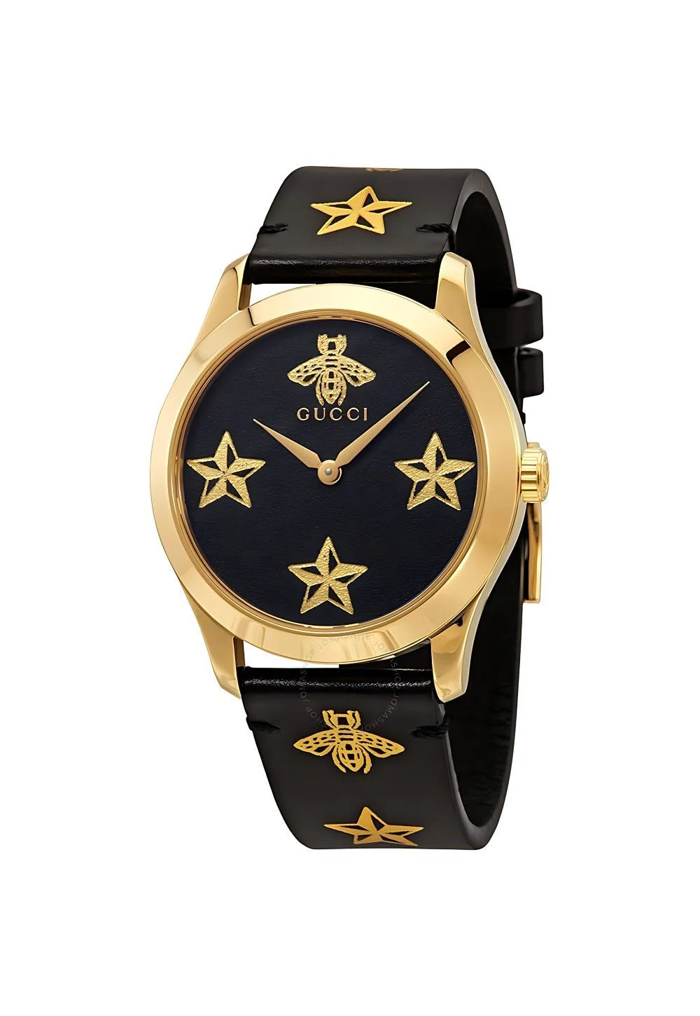 Gucci G Zeitlose Gucci Uhr  für Damen, schwarzes Zifferblatt schwarzes Lederarmband - YA1264055