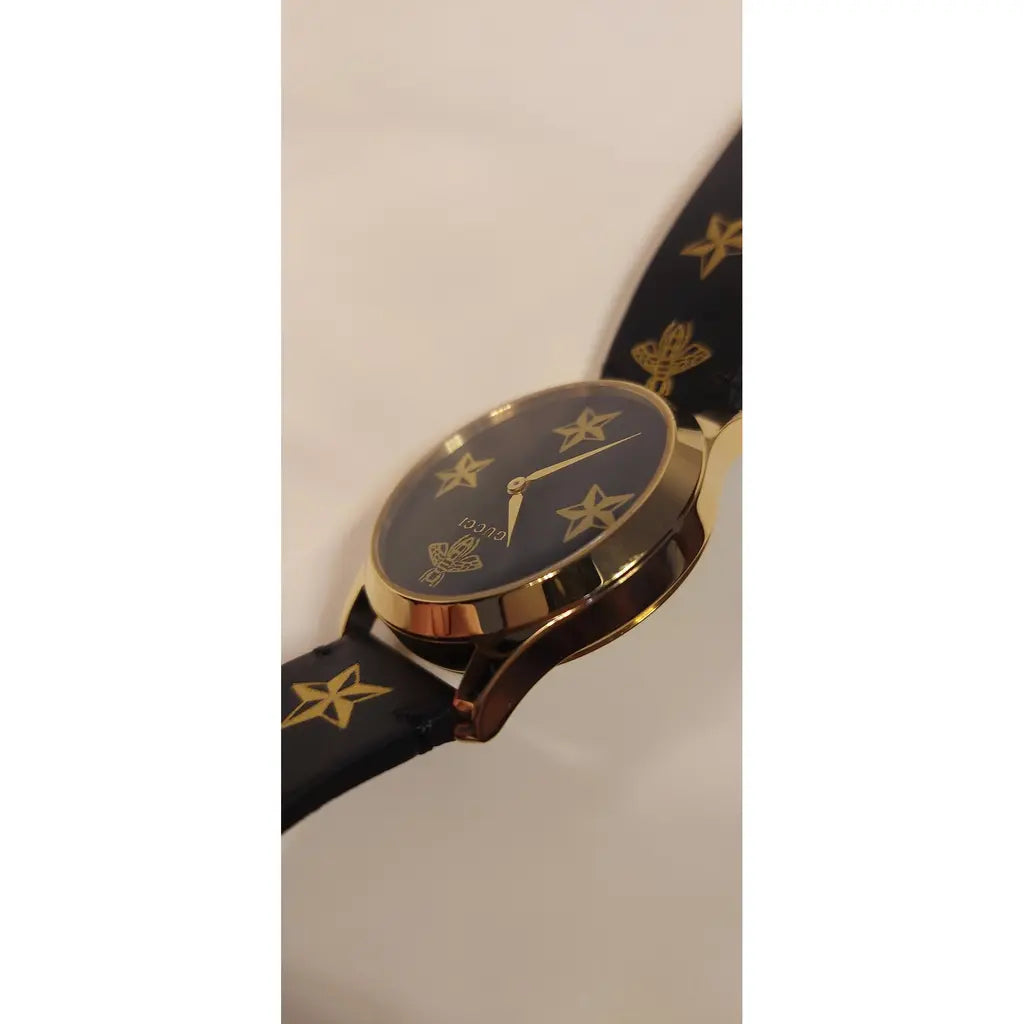 Gucci G Zeitlose Gucci Uhr  für Damen, schwarzes Zifferblatt schwarzes Lederarmband - YA1264055