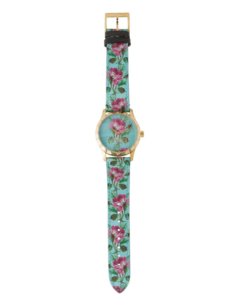 Gucci G Timeless Floral, türkises Zifferblatt, türkises Lederarmband, Damenuhr – YA1264085