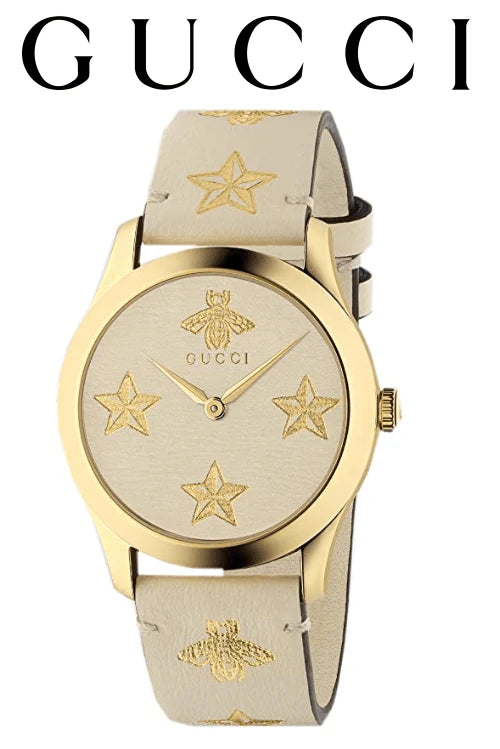 Gucci G Zeitlose Gucci Uhr  für Damen, weißes Zifferblatt weißes Lederarmband - YA1264096