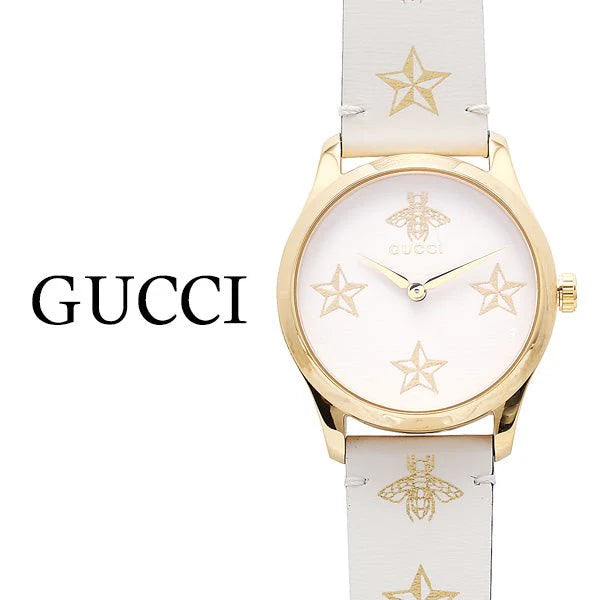 Gucci G Zeitlose Gucci Uhr  für Damen, weißes Zifferblatt weißes Lederarmband - YA1264096