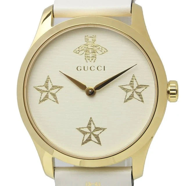 Gucci G Zeitlose Gucci Uhr  für Damen, weißes Zifferblatt weißes Lederarmband - YA1264096