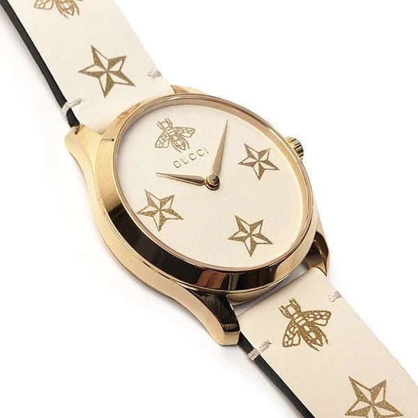 Gucci G Zeitlose Gucci Uhr  für Damen, weißes Zifferblatt weißes Lederarmband - YA1264096