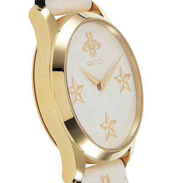 Gucci G Zeitlose Gucci Uhr  für Damen, weißes Zifferblatt weißes Lederarmband - YA1264096