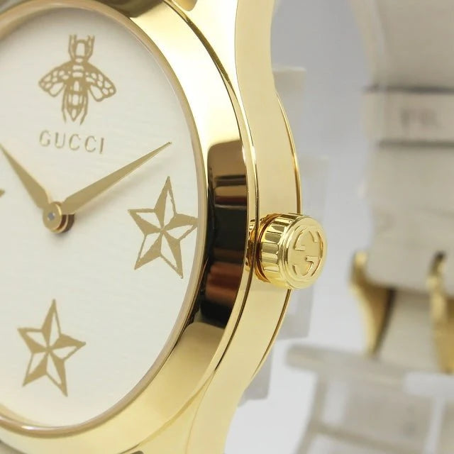 Gucci G Zeitlose Gucci Uhr  für Damen, weißes Zifferblatt weißes Lederarmband - YA1264096