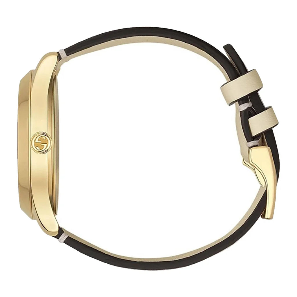 Gucci G Zeitlose Gucci Uhr  für Damen, weißes Zifferblatt weißes Lederarmband - YA1264096