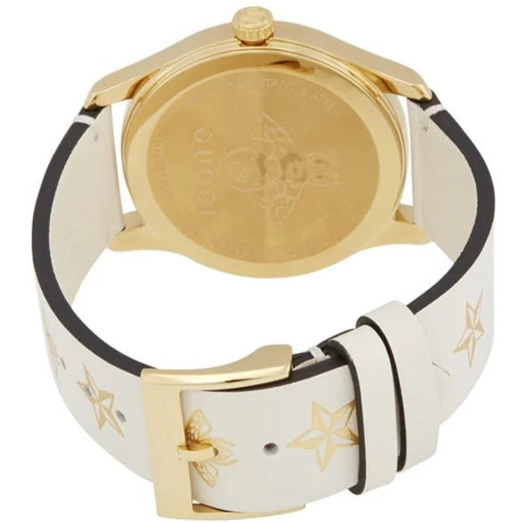 Gucci G Zeitlose Gucci Uhr  für Damen, weißes Zifferblatt weißes Lederarmband - YA1264096