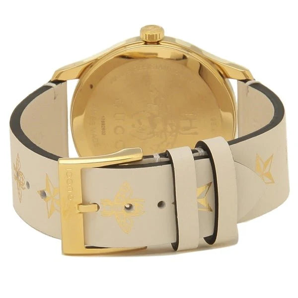 Gucci G Zeitlose Gucci Uhr  für Damen, weißes Zifferblatt weißes Lederarmband - YA1264096