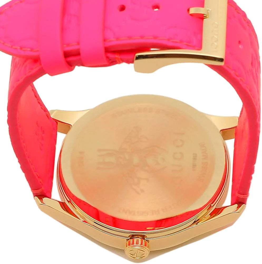 Gucci G Zeitlose Quarz-Ararmbanduhr für Damen, Pink Zifferblatt pinkes Leder– YA1264115