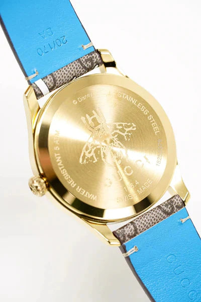 Gucci G Zeitlose Disney Donald Duck Uhr,  braunes Zifferblatt, braune Lederarmbanduhr für Damen – YA1264167