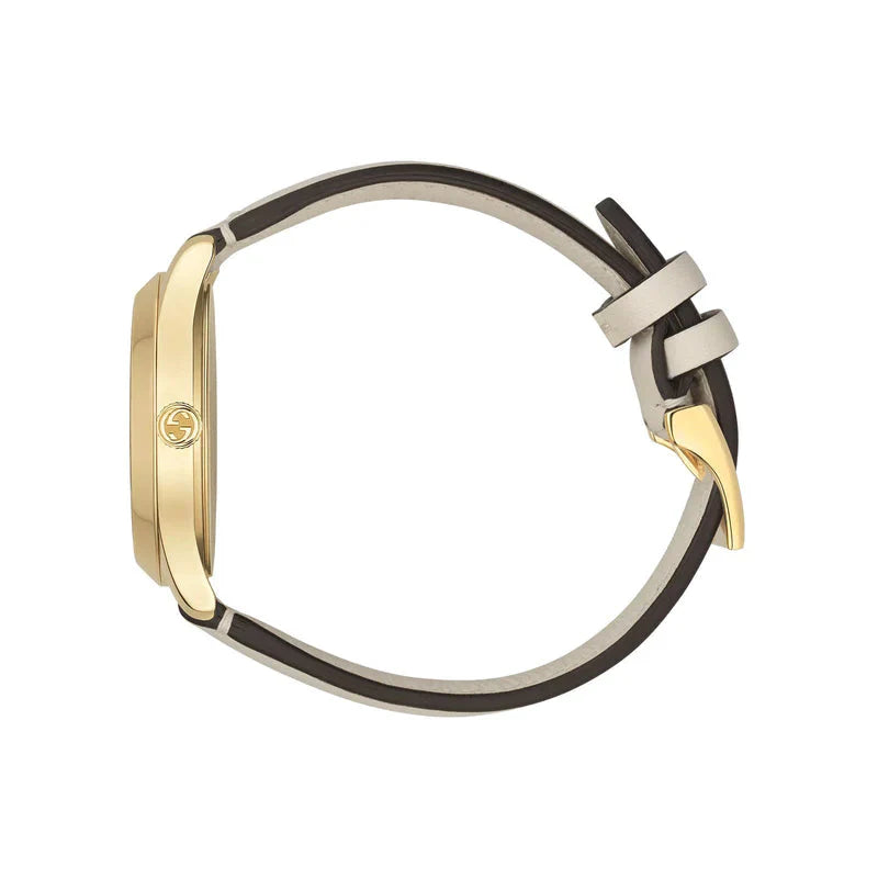 Gucci G Zeitlose Disney Donald Duck Uhr,  braunes Zifferblatt, braune Lederarmbanduhr für Damen – YA1264167