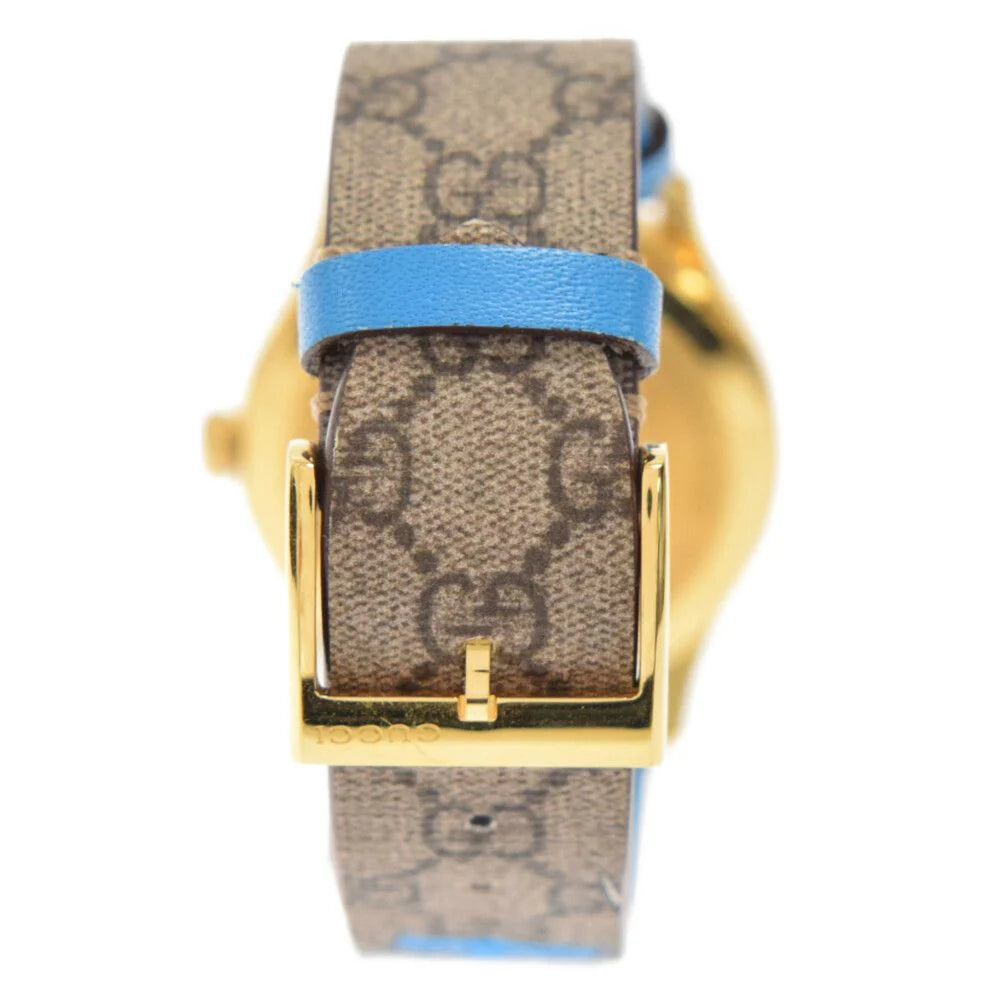 Gucci G Zeitlose Disney Donald Duck Uhr,  braunes Zifferblatt, braune Lederarmbanduhr für Damen – YA1264167