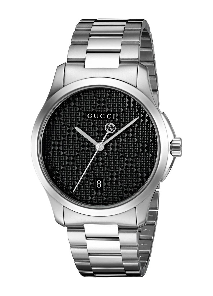Gucci G Zeitloses Schwarzes Zifferblatt Silber Metallarmband, Herrenuhr – YA126460