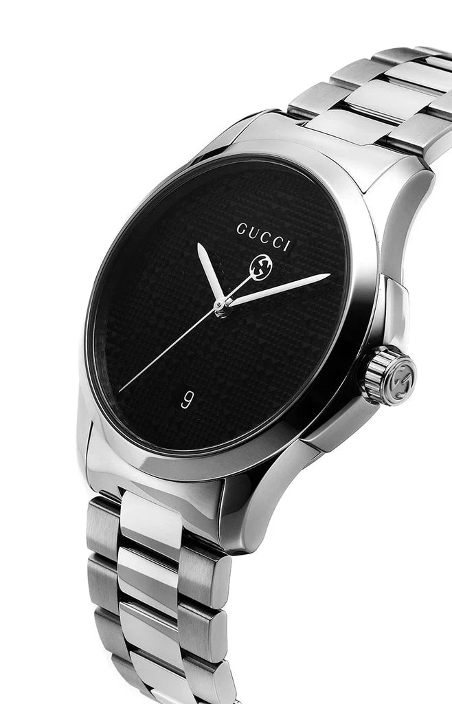 Gucci G Zeitloses Schwarzes Zifferblatt Silber Metallarmband, Herrenuhr – YA126460