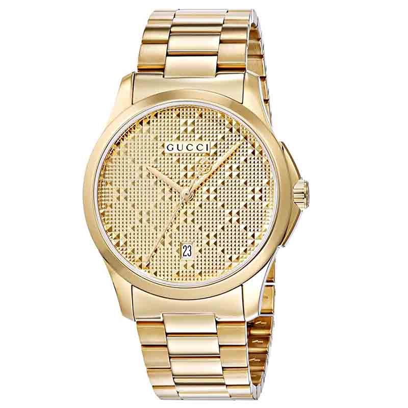 Gucci G Timeless Unisex-Uhr mit goldenem Zifferblatt und goldenem Stahlarmband – YA126461