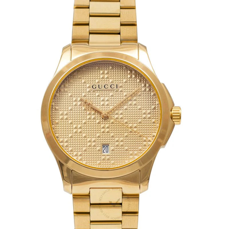 Gucci G Timeless Unisex-Uhr mit goldenem Zifferblatt und goldenem Stahlarmband – YA126461