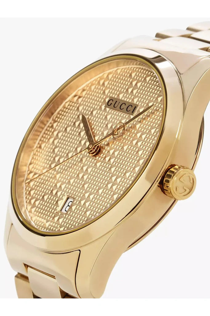 Gucci G Timeless Unisex-Uhr mit goldenem Zifferblatt und goldenem Stahlarmband – YA126461