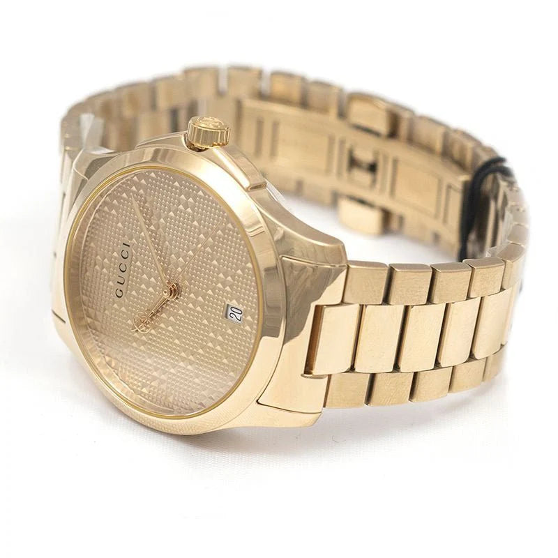 Gucci G Timeless Unisex-Uhr mit goldenem Zifferblatt und goldenem Stahlarmband – YA126461