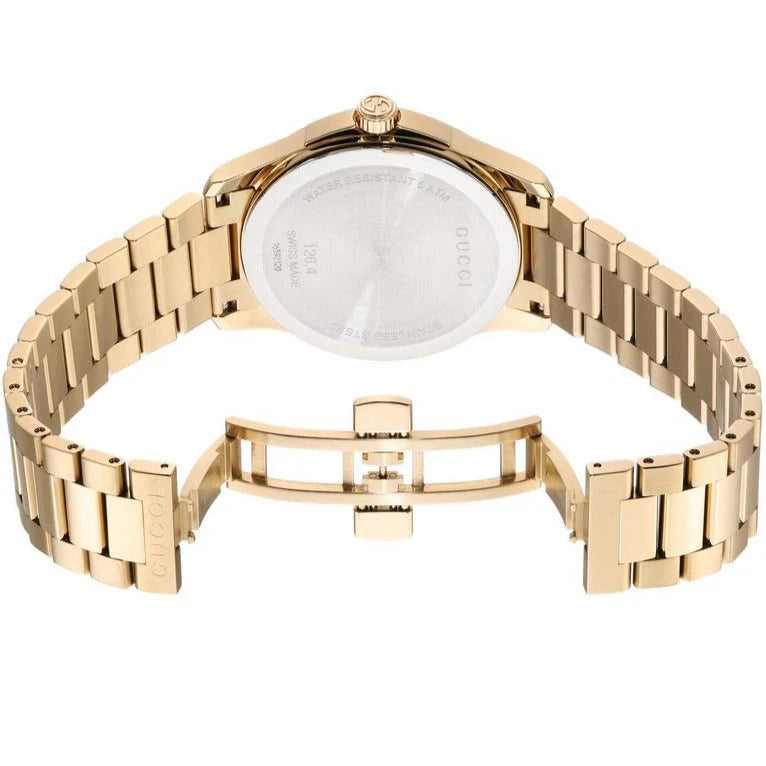 Gucci G Timeless Unisex-Uhr mit goldenem Zifferblatt und goldenem Stahlarmband – YA126461