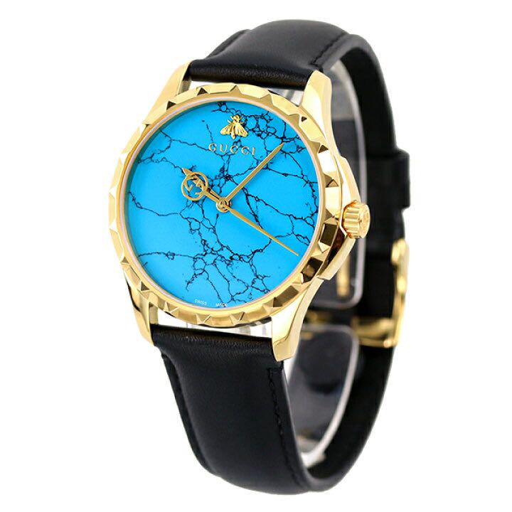 Gucci G Timeless Herrenuhr mit türkisblauem Zifferblatt und schwarzem Lederarmband - YA126462