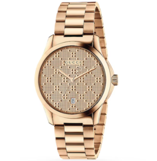 Gucci G Timeless Unisex-Uhr mit rosegoldenem Zifferblatt und rosegoldenem Stahlarmband – YA126482