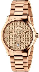 Gucci G Timeless Unisex-Uhr mit rosegoldenem Zifferblatt und rosegoldenem Stahlarmband – YA126482