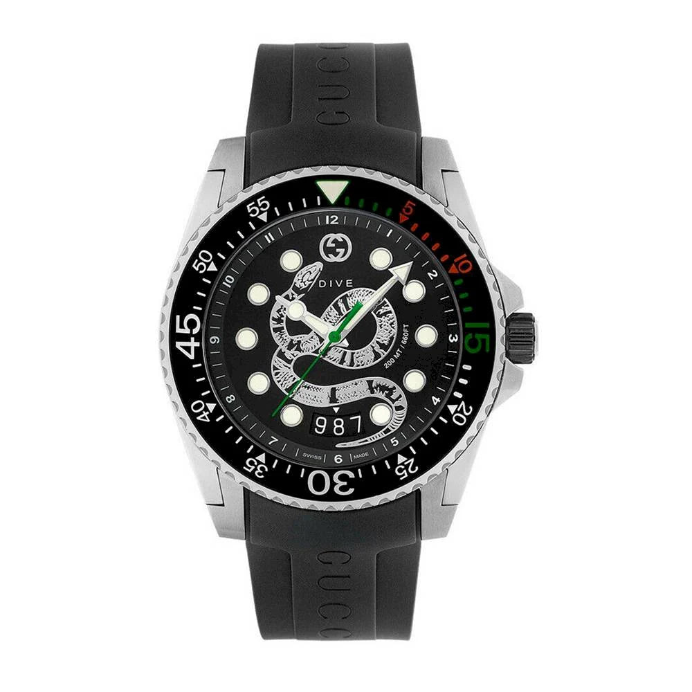 Gucci Dive Quartz Kingsnake – schwarzes Zifferblatt, schwarzes Kautschukarmband – Uhr für Herren – YA136217