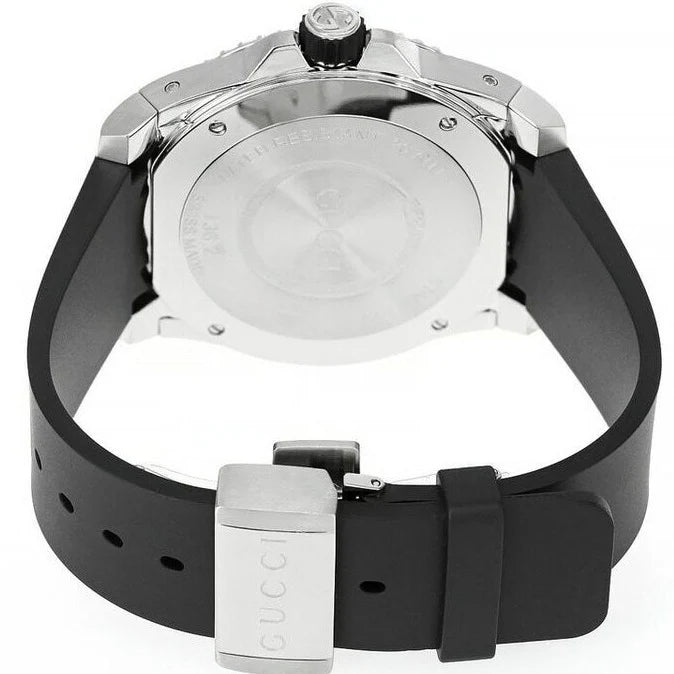 Gucci Dive Quartz Kingsnake – schwarzes Zifferblatt, schwarzes Kautschukarmband – Uhr für Herren – YA136217