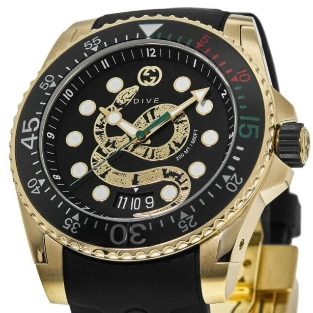 Gucci Dive Quartz – Schwarzes Zifferblatt – Schwarzes Kautschukarmband – Uhr für Herren – YA136219