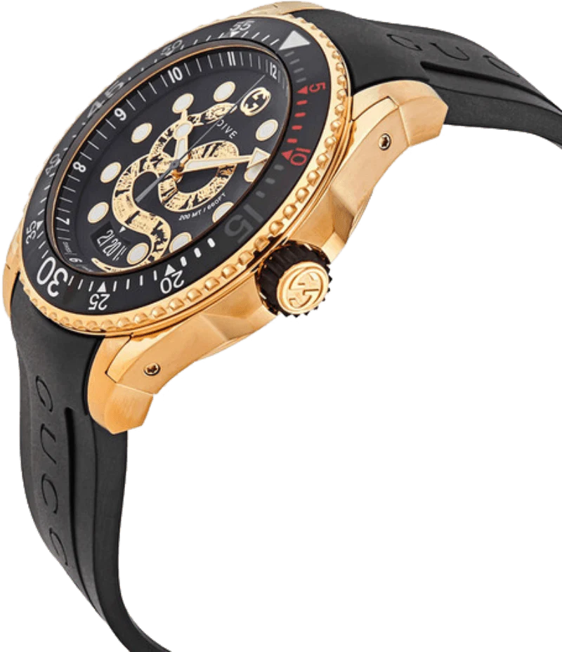 Gucci Dive Quartz – Schwarzes Zifferblatt – Schwarzes Kautschukarmband – Uhr für Herren – YA136219