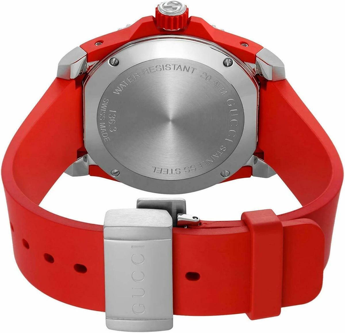 Gucci Dive Tiger – Rotes Zifferblatt – Rotes Kautschukarmband – Uhr für Herren – YA136315, Herrenuhr
