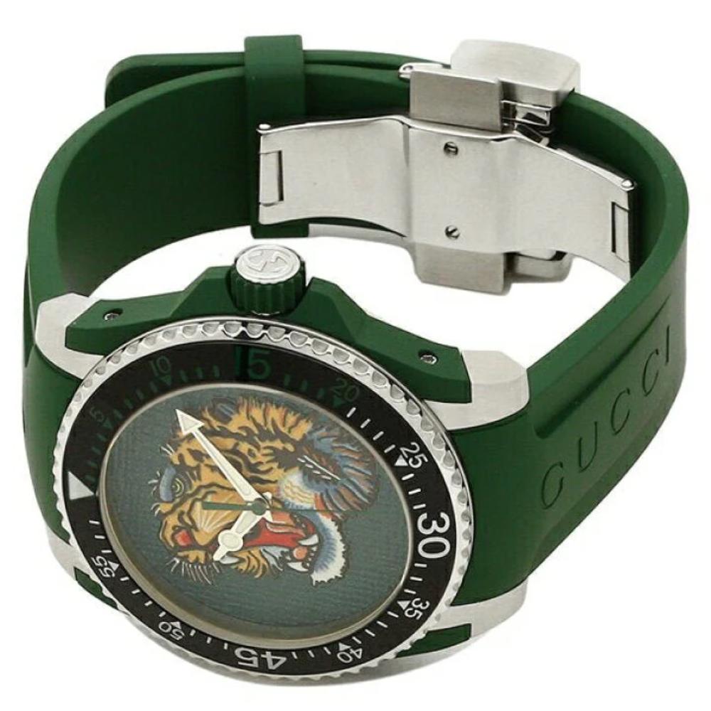 Gucci Dive Tiger – Grünes Zifferblatt – Grünes Kautschukarmband – Uhr für Herren –YA136316, Herrenuhr