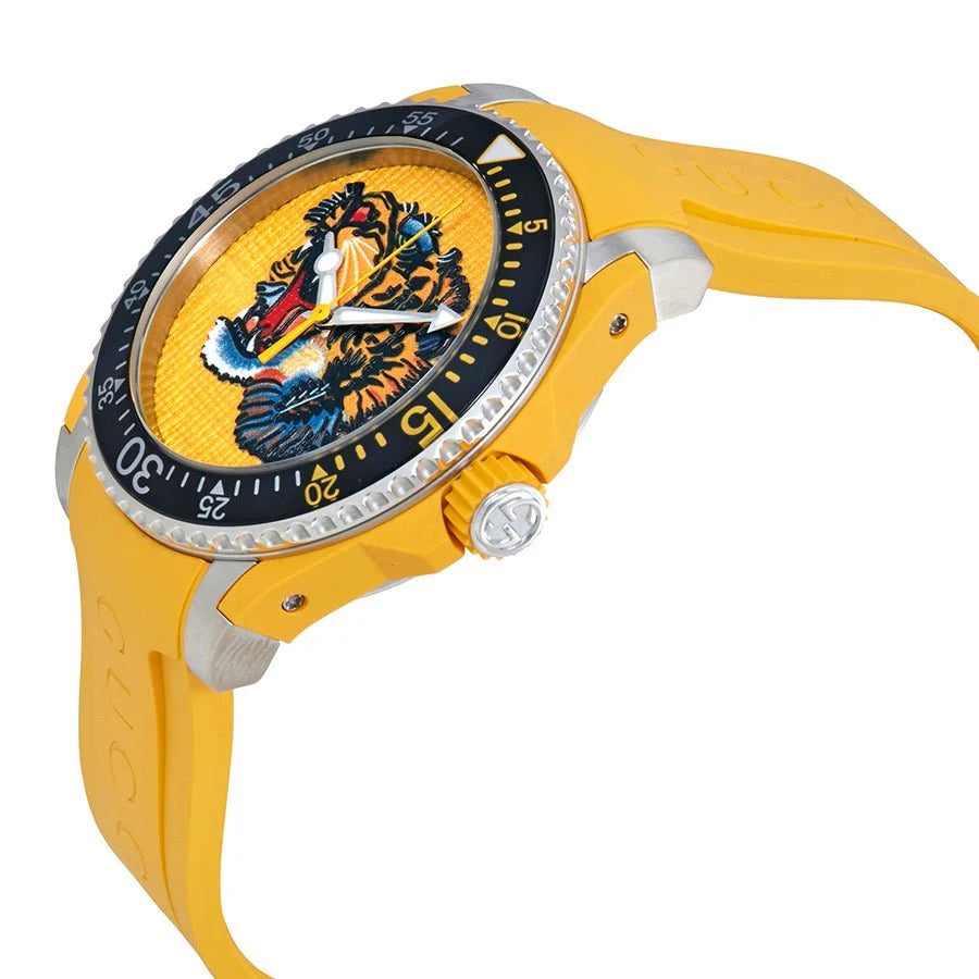 Gucci Dive Tiger – Gelbes Zifferblatt – Gelbes Kautschukarmband – Uhr für Herren – YA136317, Herrenuhr